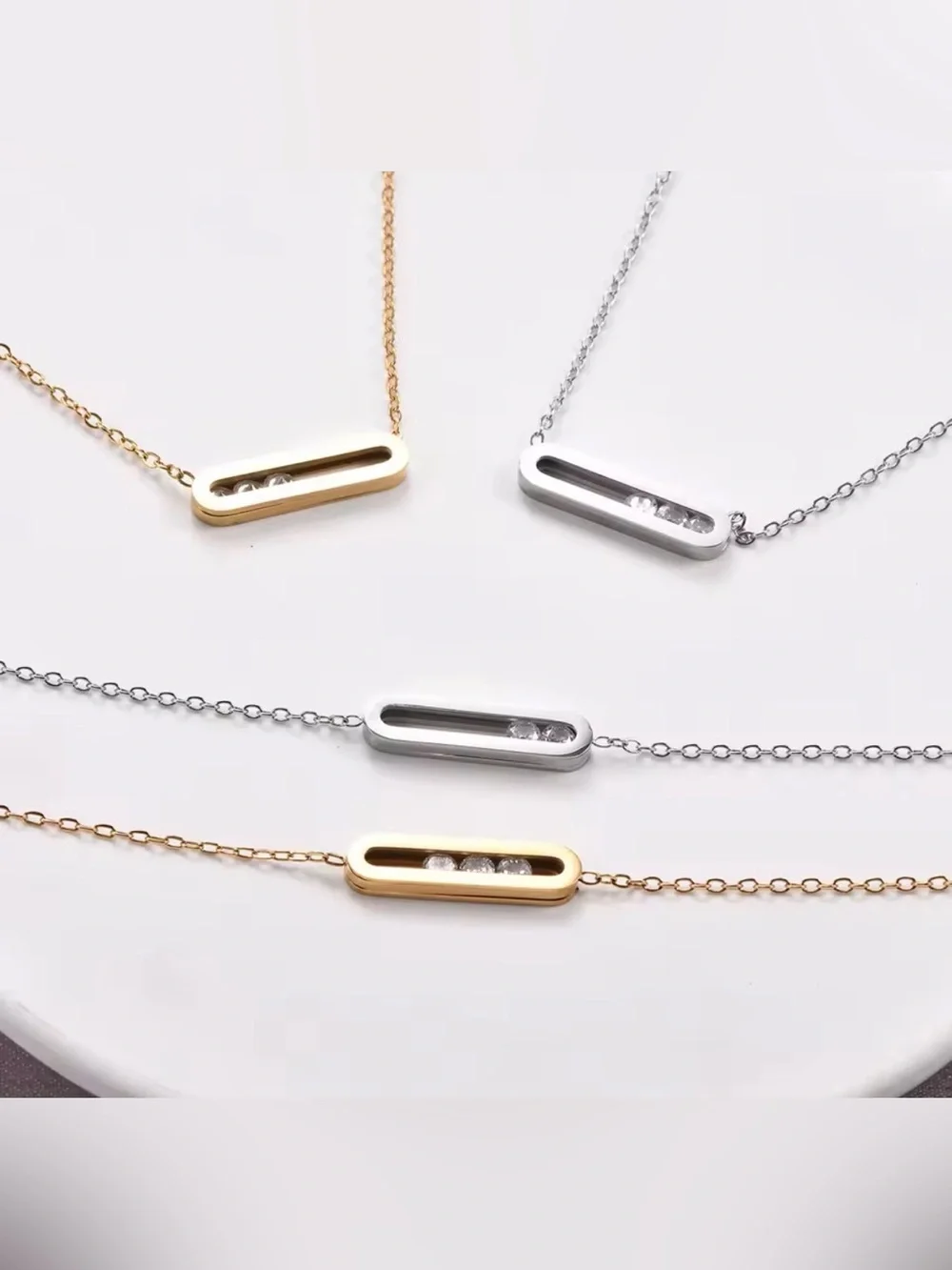 18K Gold Geometrical Link Paperclip Designer Inspired Moving Diamond Necklace